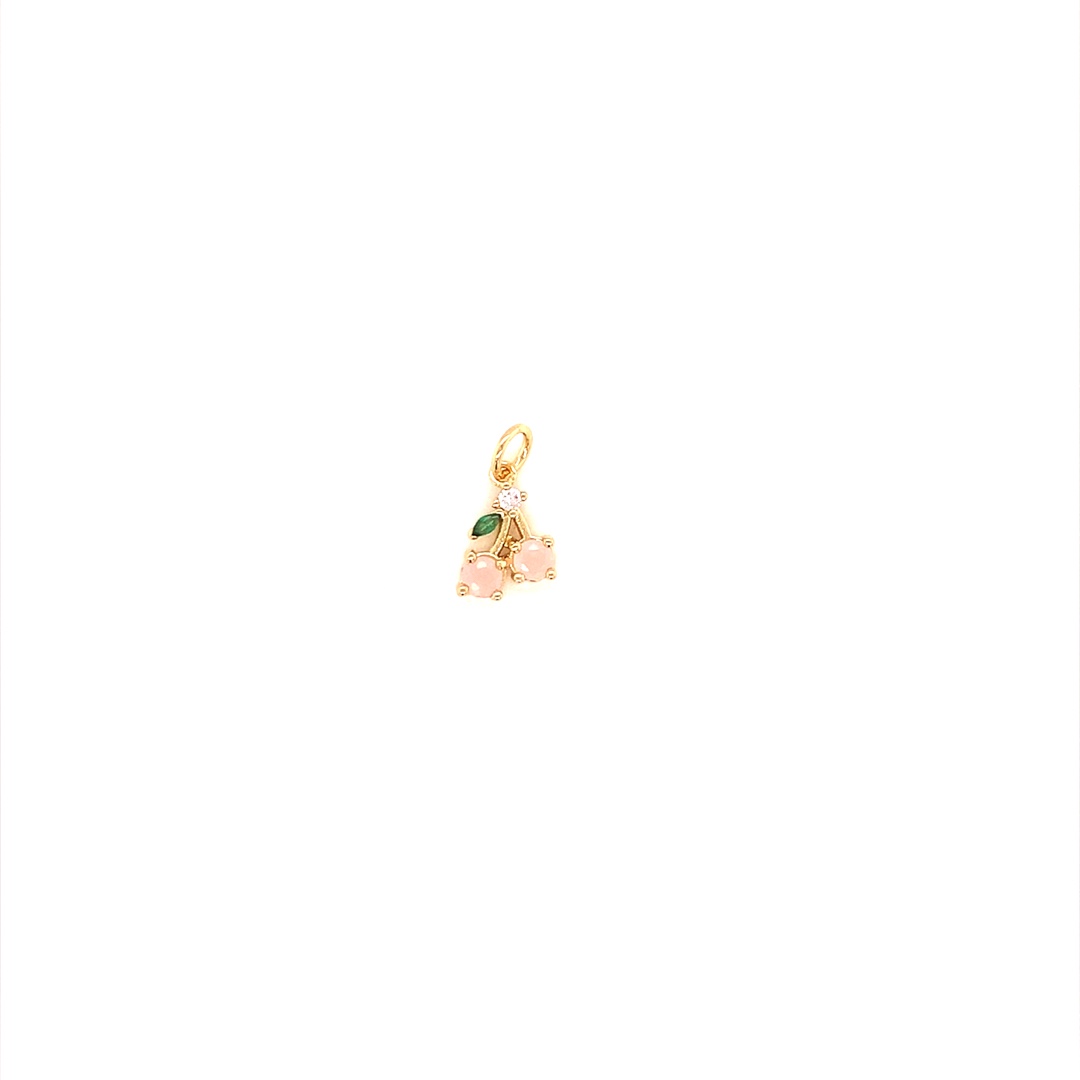 Pink Cherry Charm - Gold Plated