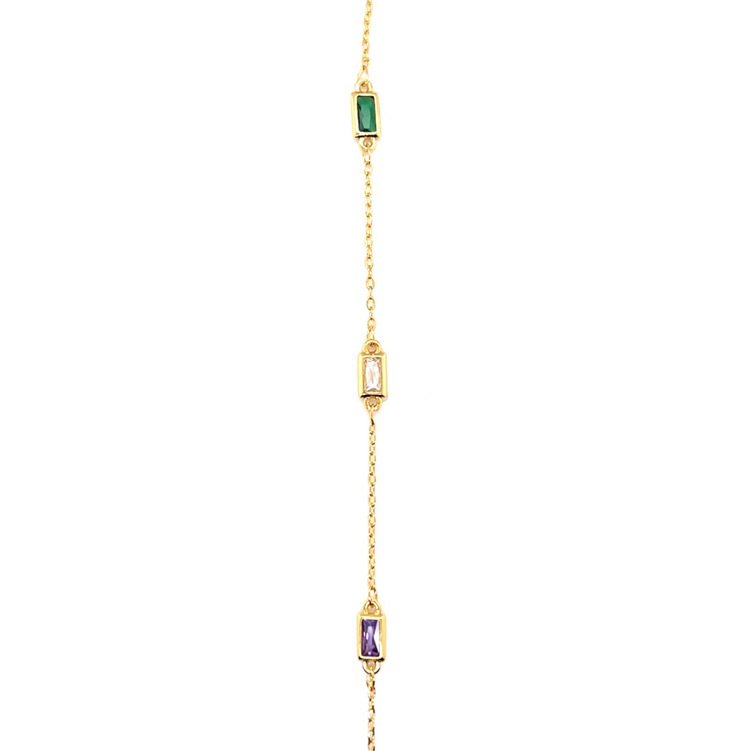 Multicolor Crystal Rectangle Chain - Gold Plated - Price Per Foot