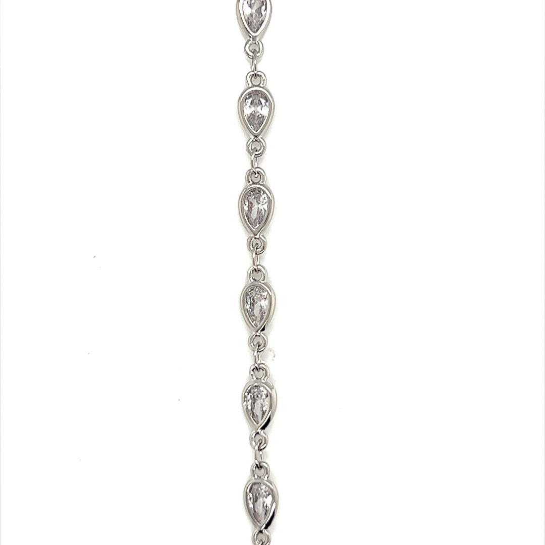 CZ Teardrop Chain - Silver Plated - Price Per Foot
