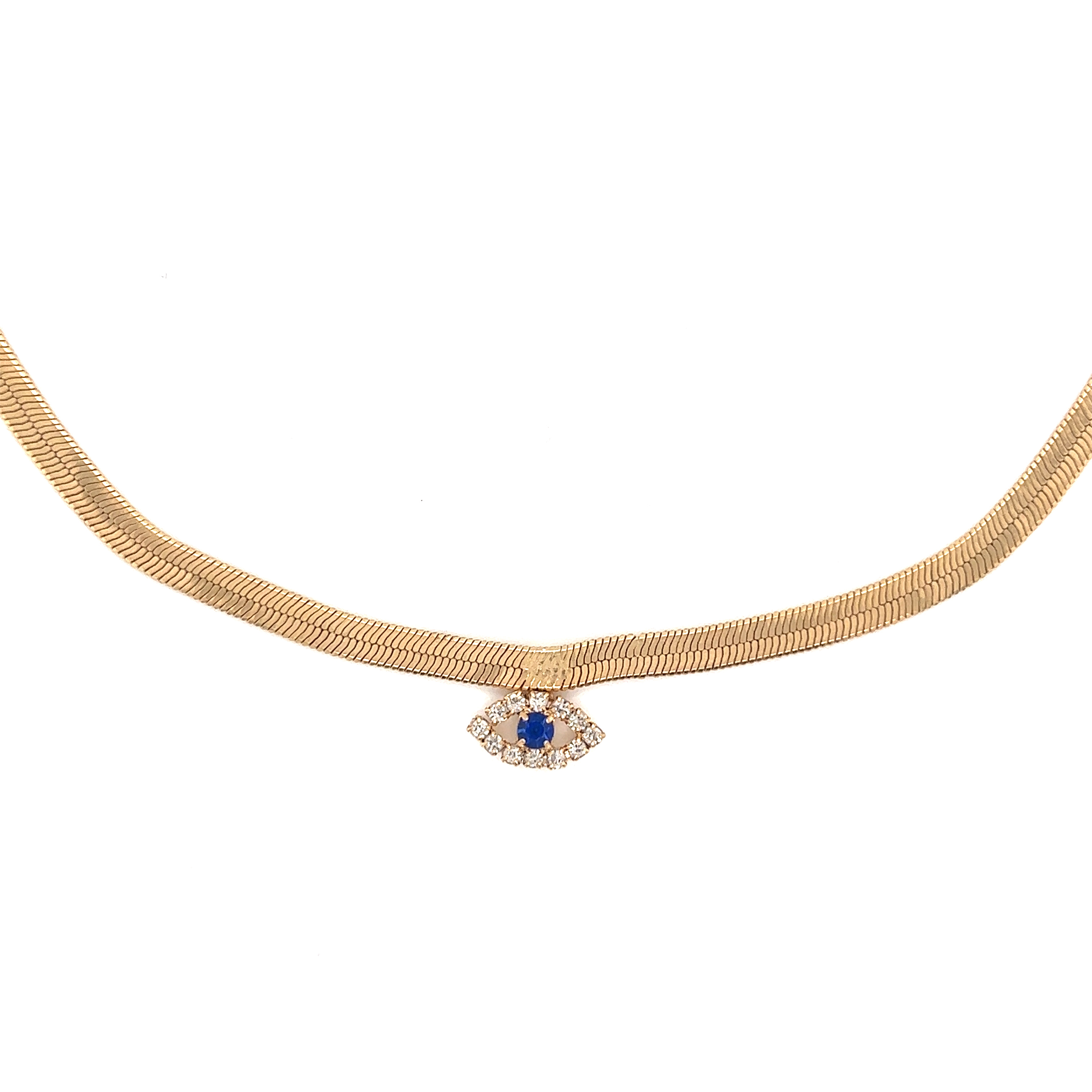 16" 4mm Gold Filled CZ Evil Eye Herringbone Chain with 2" Extension