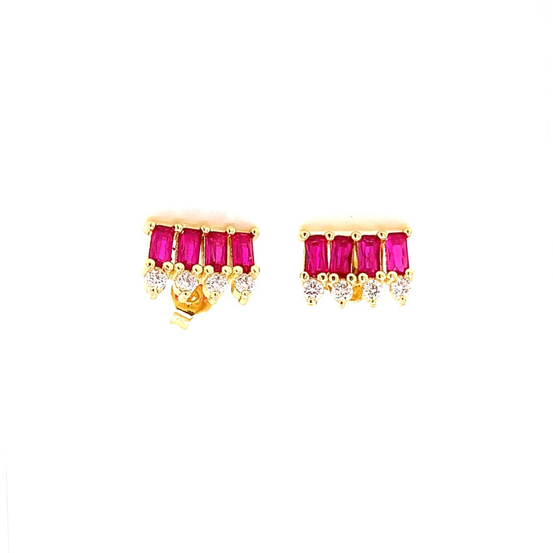 Ruby CZ Stud - Gold Plated