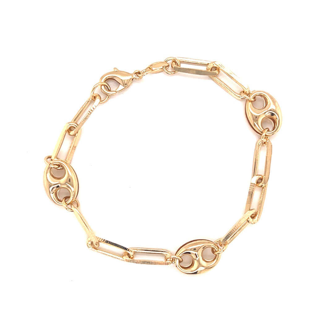 5mm Paperclip Bracelet with Puff Accents - Gold Filled - 7" - Gold Filled