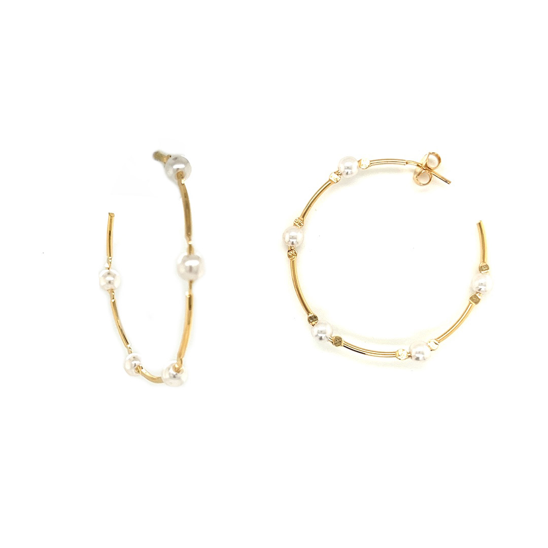 1.5mm x 45mm Pearl Hoops - Gold Filled