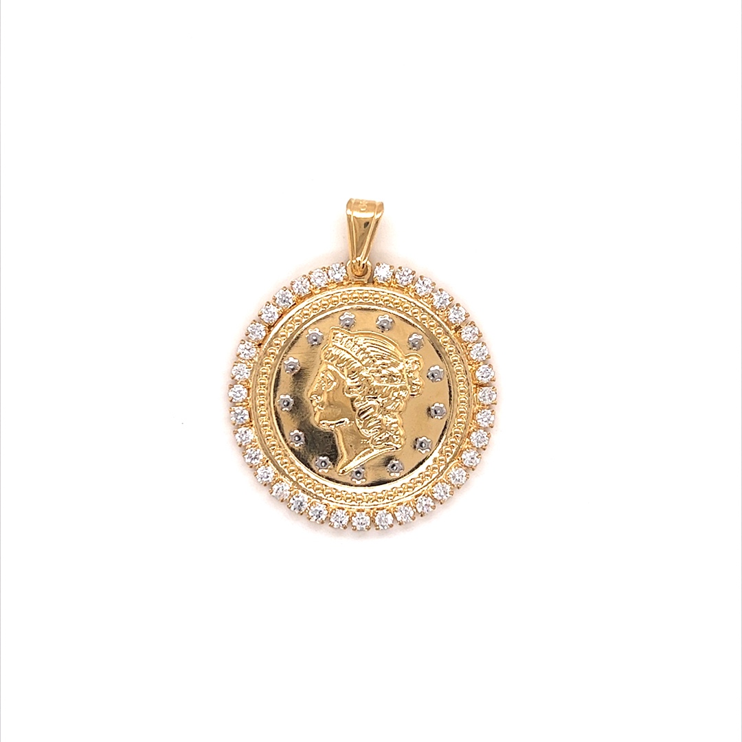 CZ Coin Pendant - Gold Filled