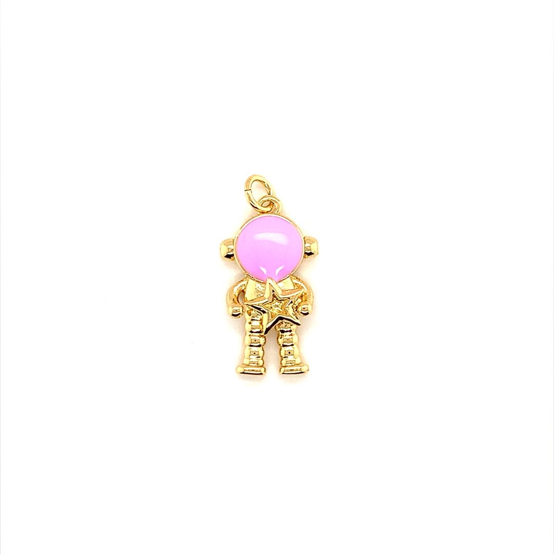 Pink Enamel Astronaut Charm - Gold Plated