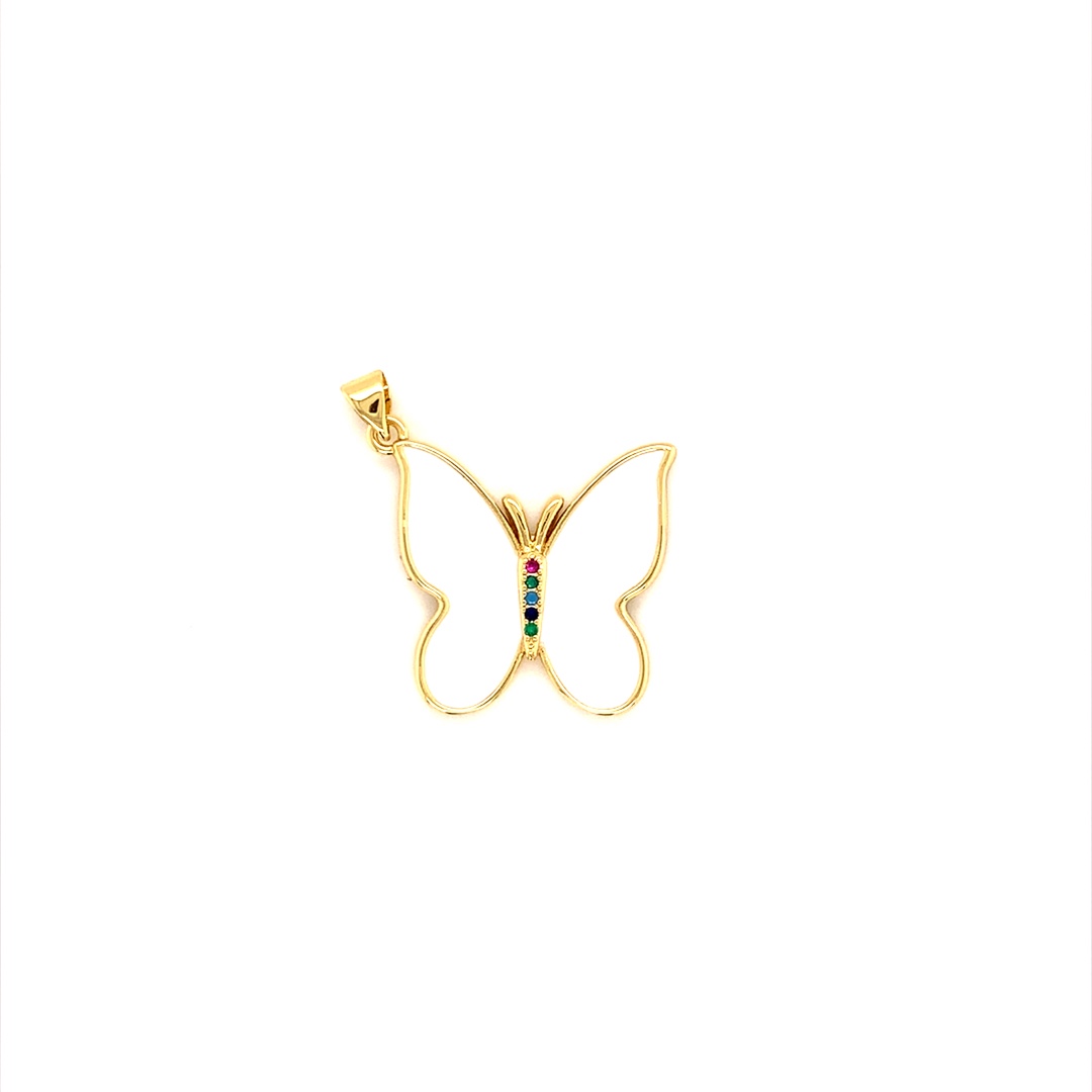 Enamel CZ Butterfly Pendant - Gold Plated