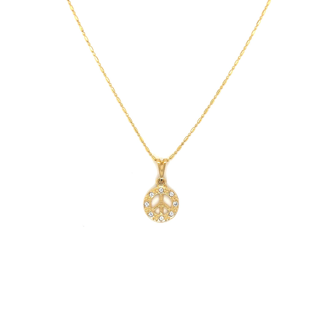 CZ Peace Sign Necklace - Gold Filled