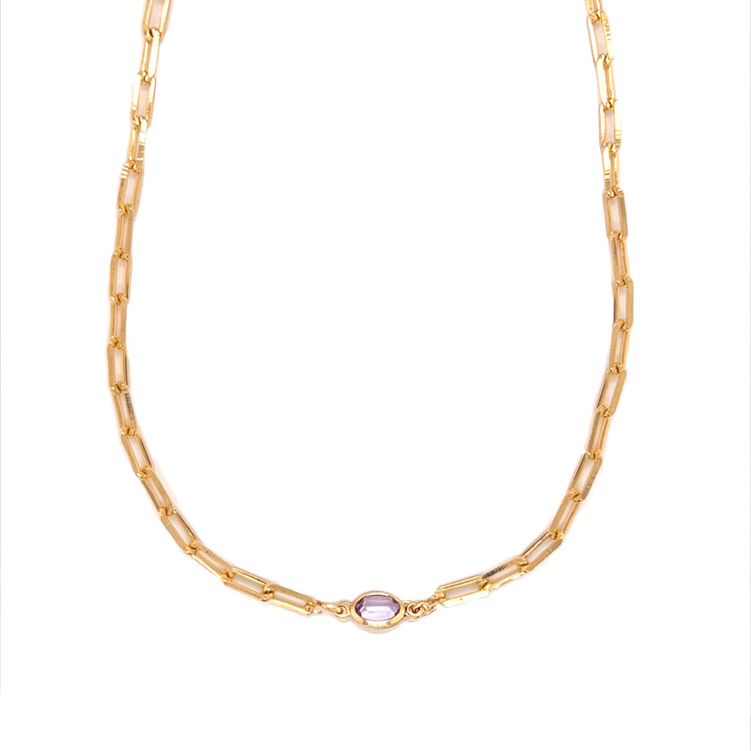 16" Paperclip Chain with Lavender Gemstone Accent - Gold Filled