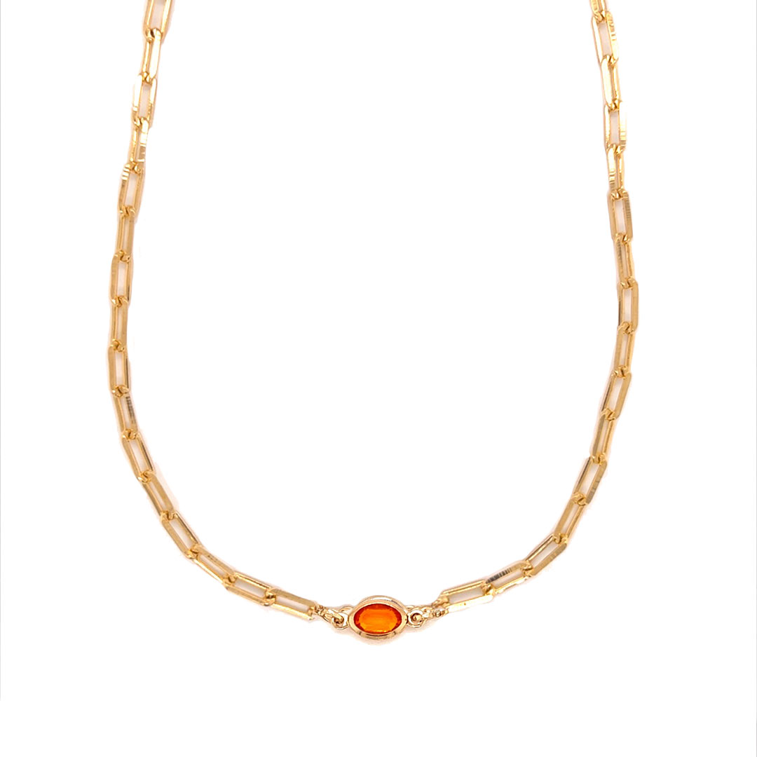 16" Paperclip Chain with Orange Gemstone Accent - Gold Filled