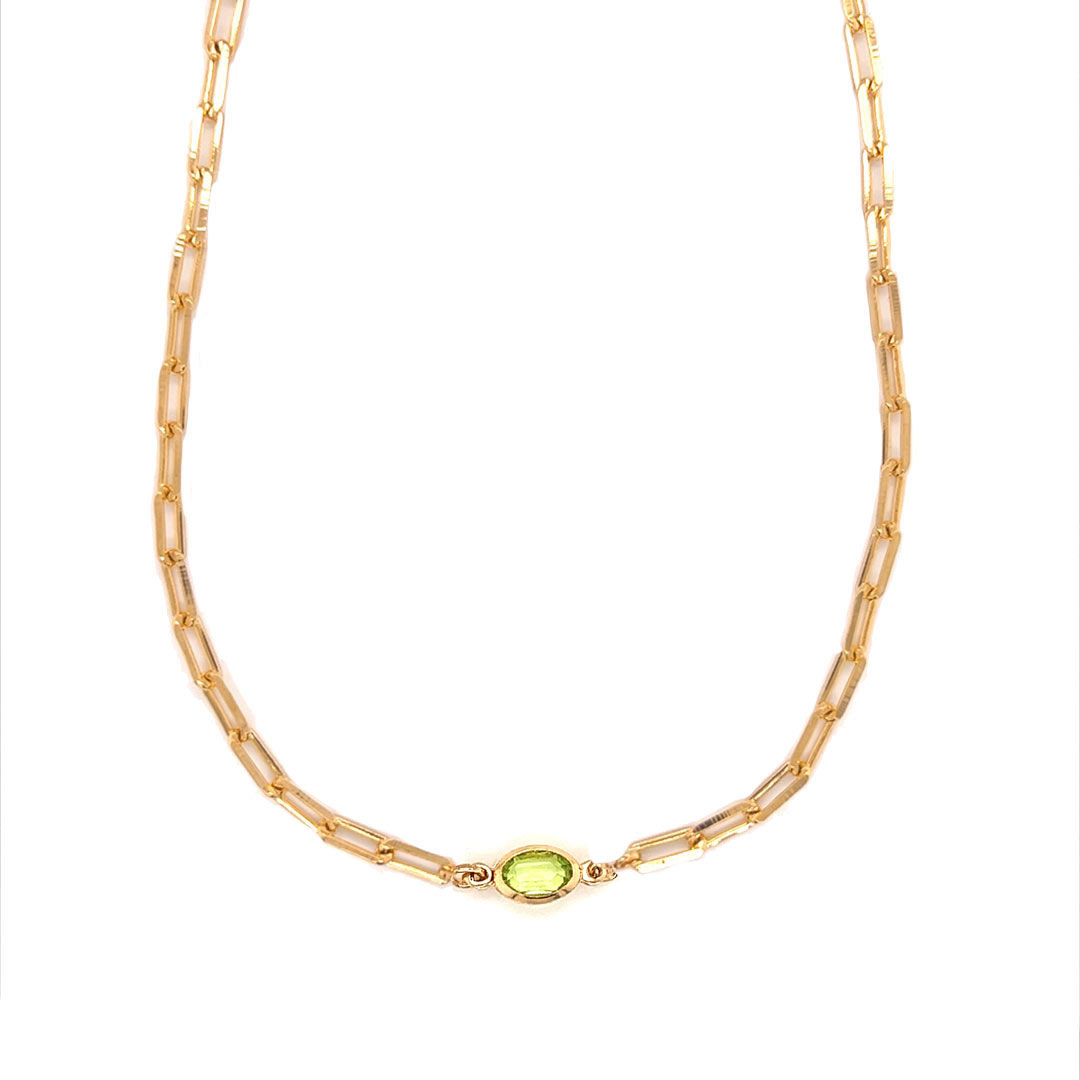 16" Paperclip Chain with Lime Gemstone Accent - Gold Filled