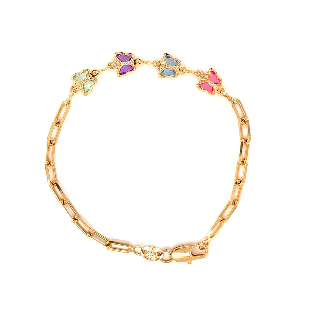 Paperclip Bracelet with Butterfly Gemstone Accents - Gold Filled