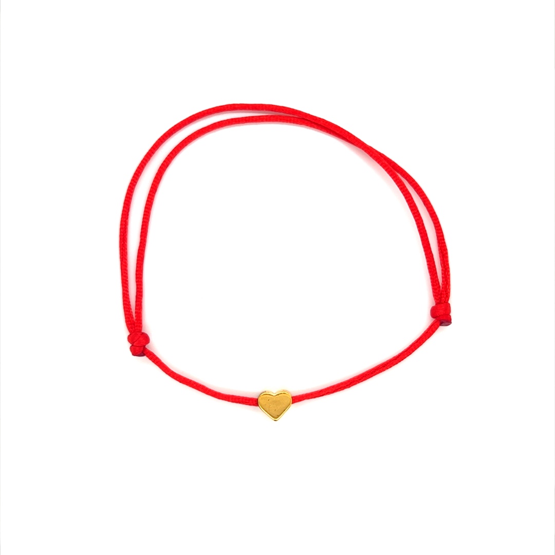 Red Macrame Bracelet with Zinc Alloy Gold Heart