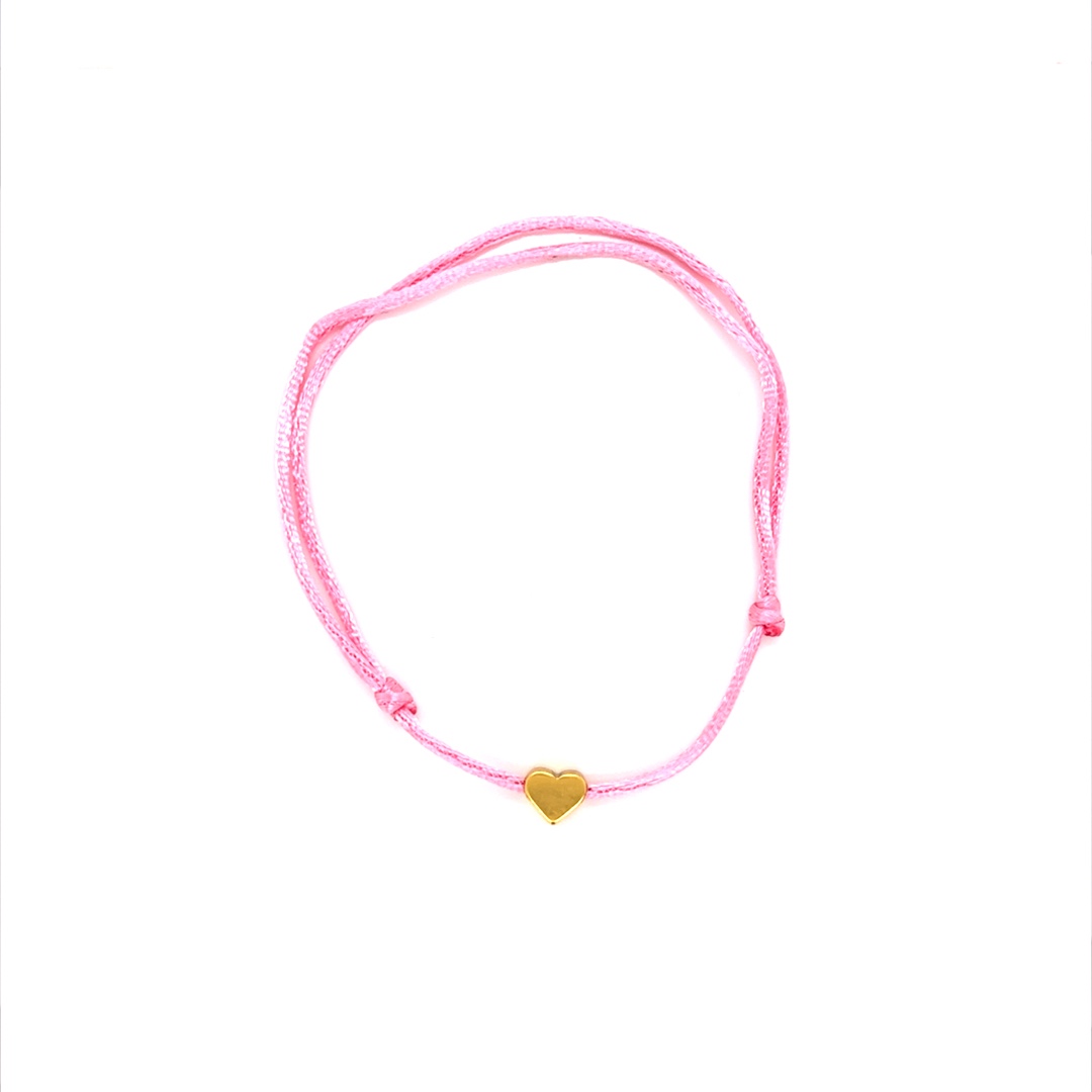 Pink Macrame Bracelet with Zinc Alloy Gold Heart