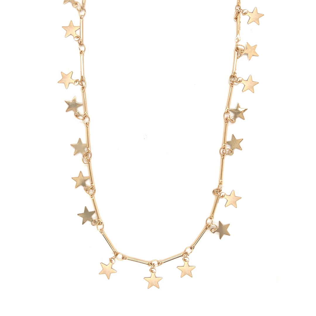 14.25" Dangling Star Choker with 2" Extension - Gold Filled