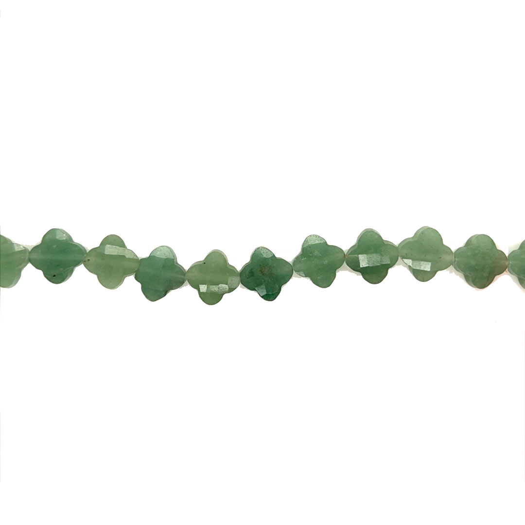 12.5mm Green Aventurine Faceted Four Leaf Clover Beads - 10 pcs.