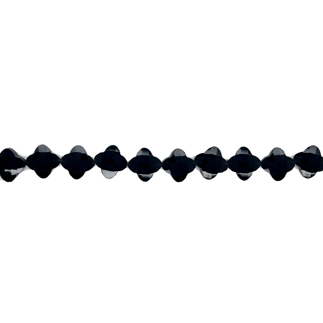 12.5mm Black Obsidian Faceted Four Leaf Clover Beads - 10 pcs.