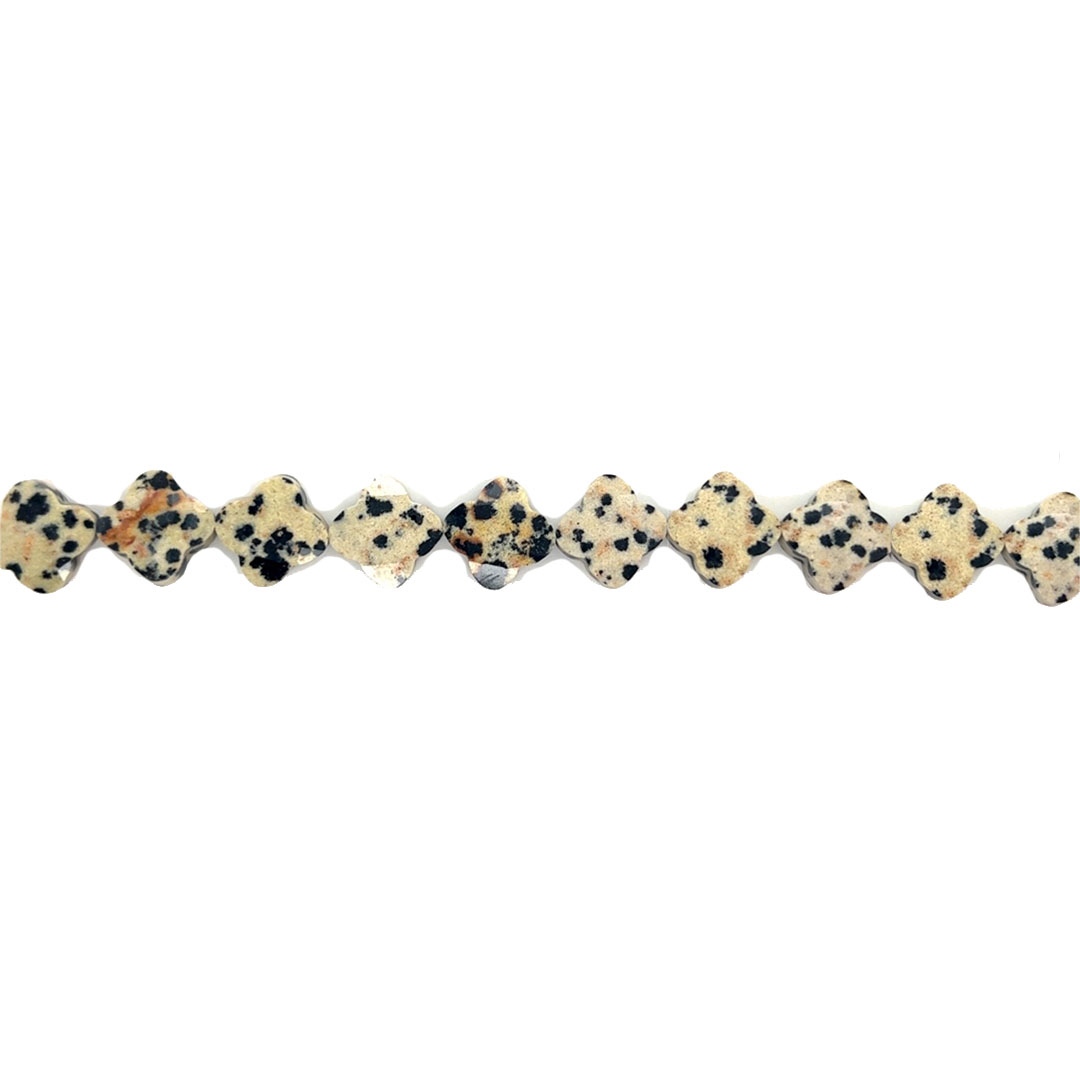 12.5mm Dalmatian Jasper Faceted Four Leaf Clover Beads - 10 pcs.