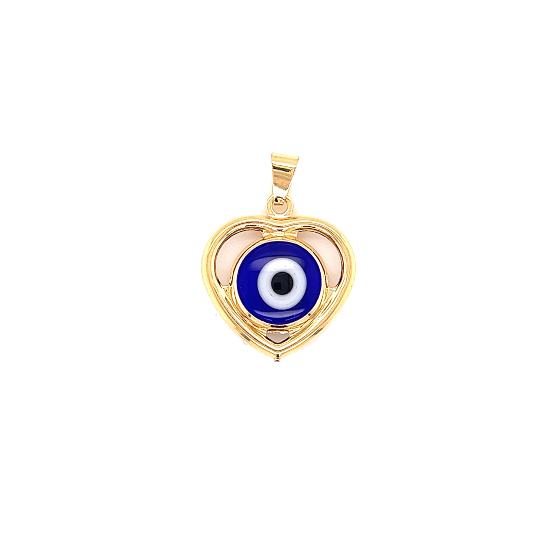 Heart Blue Lucky Eye Pendant - Gold Filled