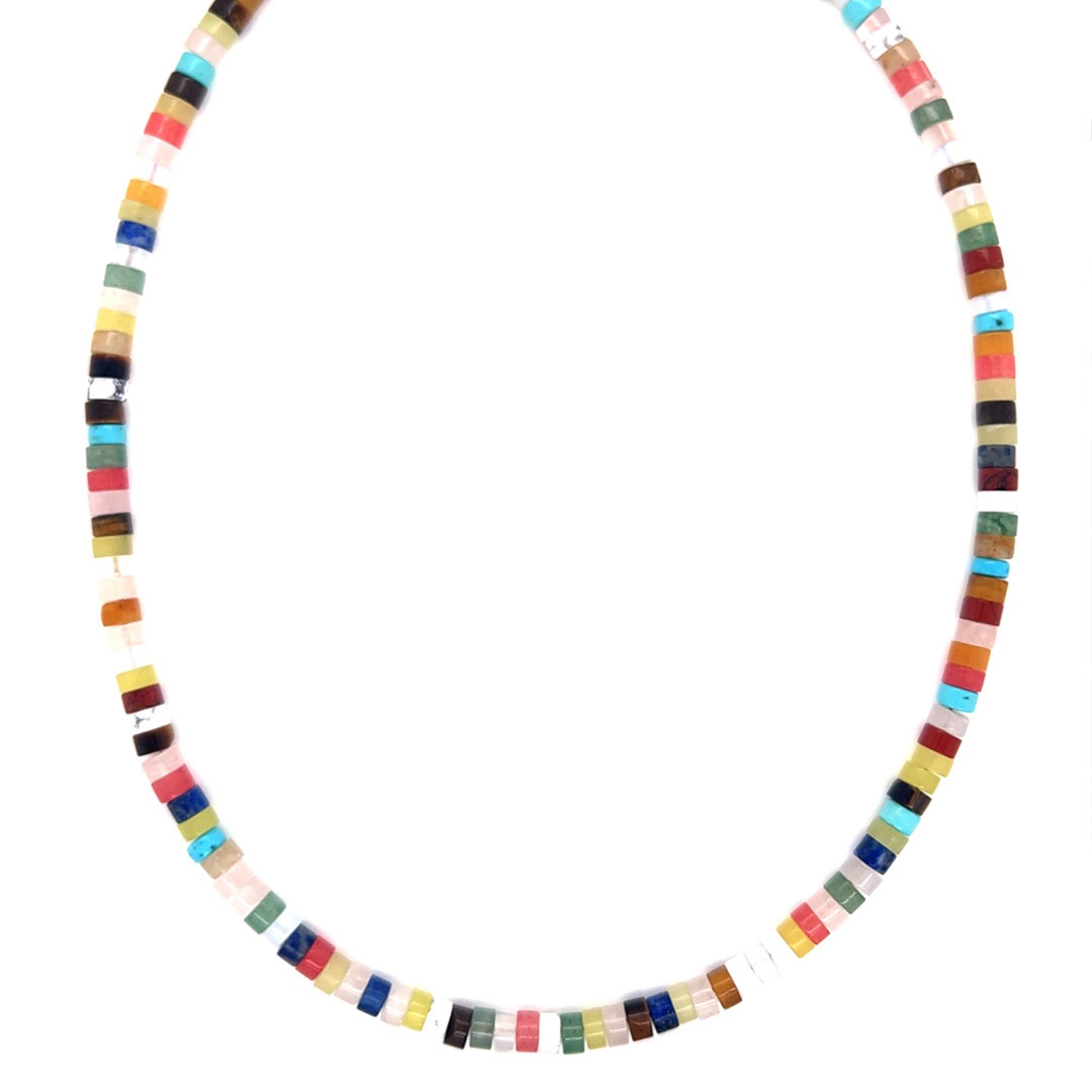 14" Mixed Gemstone Necklace with 2" Extension