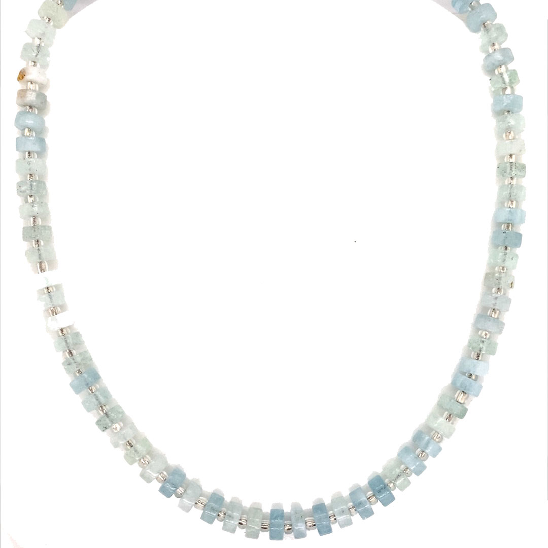 16" Aquamarine Gemstone Necklace with 2" Extension