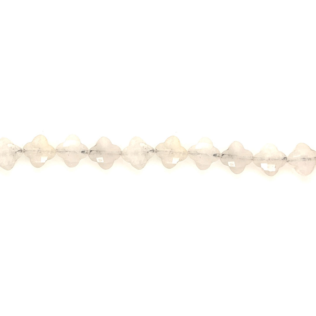 12.5mm White Jade Faceted Four Leaf Clover Beads - 10 pcs.
