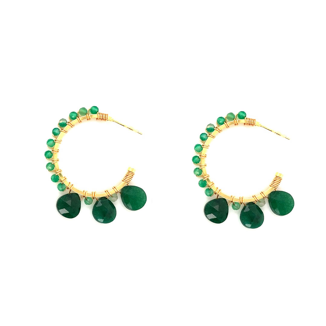 Wire Wrapped Gemstone Hoops - Gold Plated
