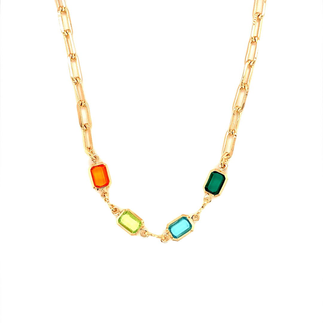 16" Paperclip Chain with Gemstone Accents with 2" Extension - Gold Filled