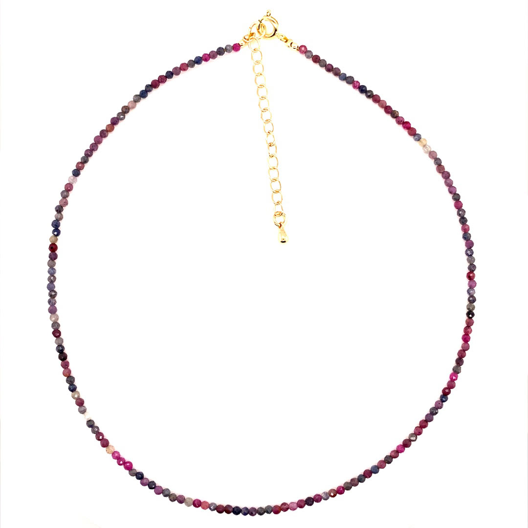 14" 2mm Ruby Sapphire Crystal Faceted Choker with 2" Extension