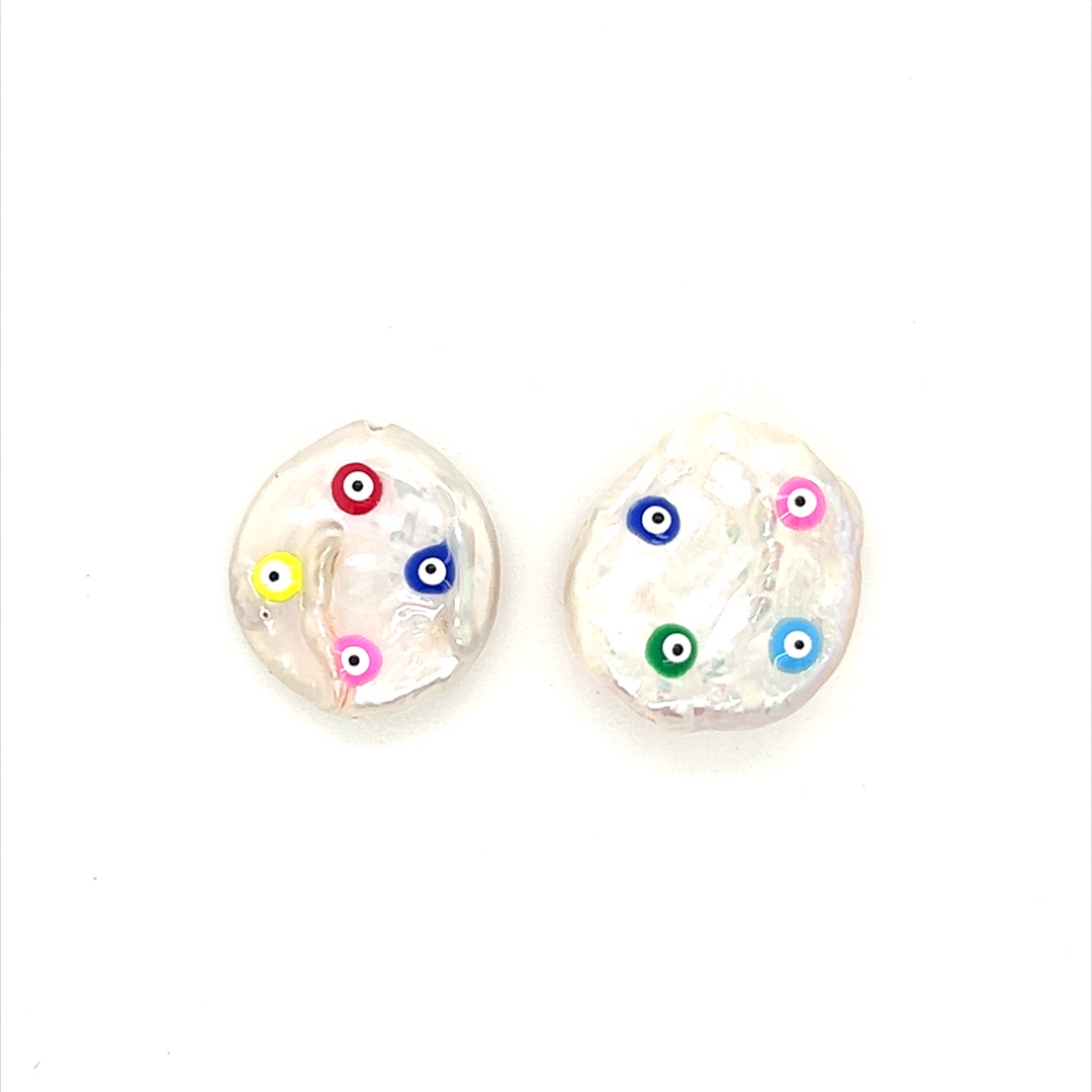 Freshwater Pearl with Hand Painted Evil Eyes - Price per piece