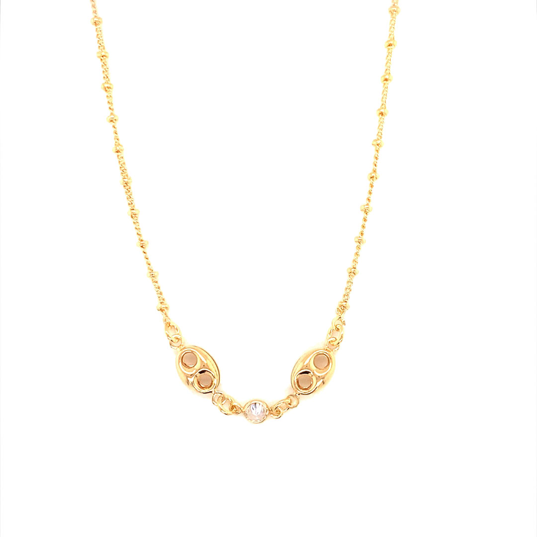16" Ball Chain with Puff & CZ Accents - Gold Filled