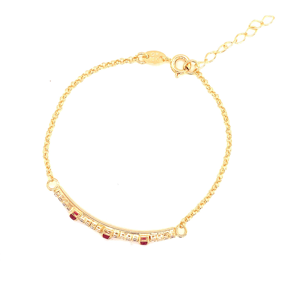 Pink CZ Bar Chain Bracelet - 6.5" + 1" Extension - Gold Filled