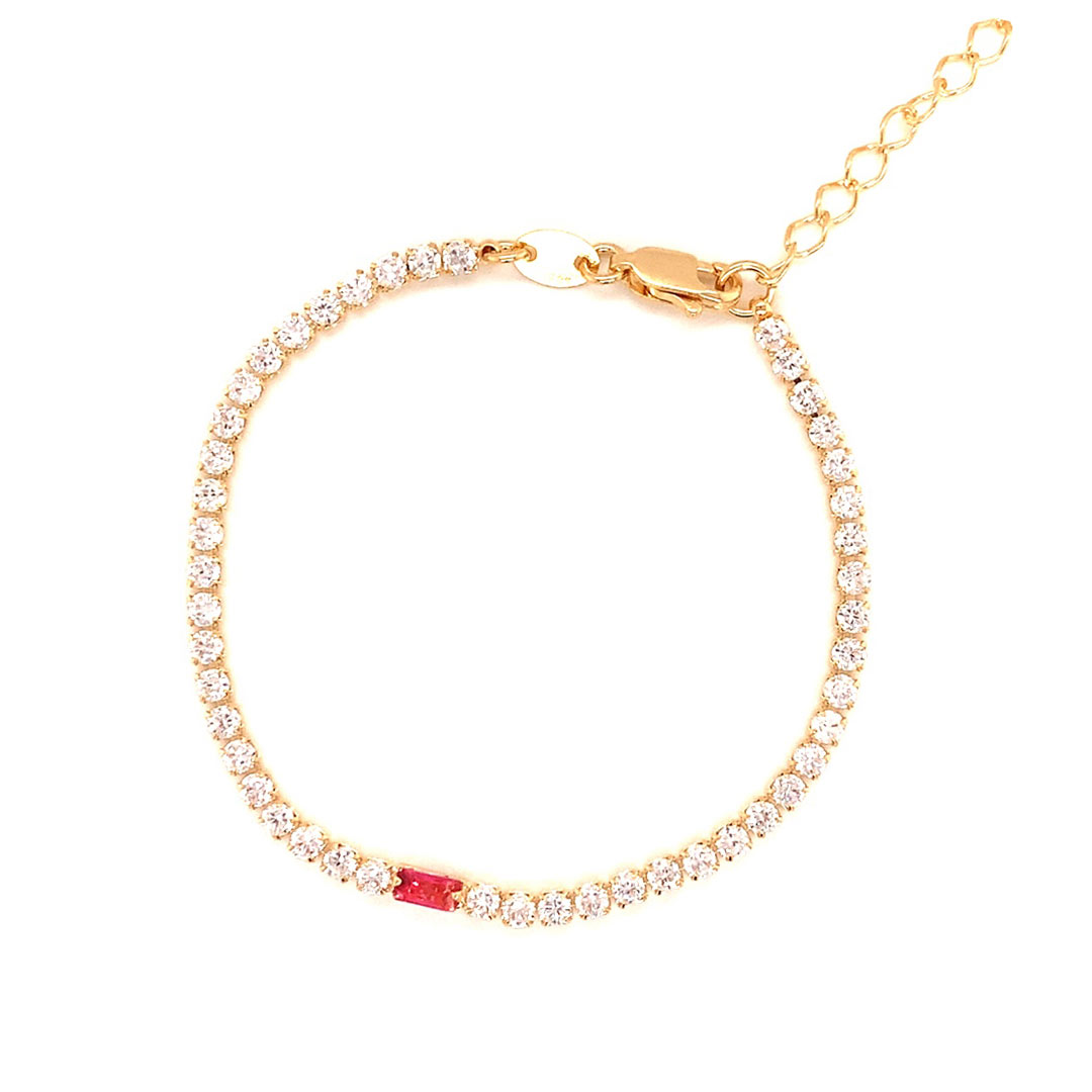 Tennis Bracelet with Pink CZ Accent - 6.5" + 1" Extension - Gold Filled
