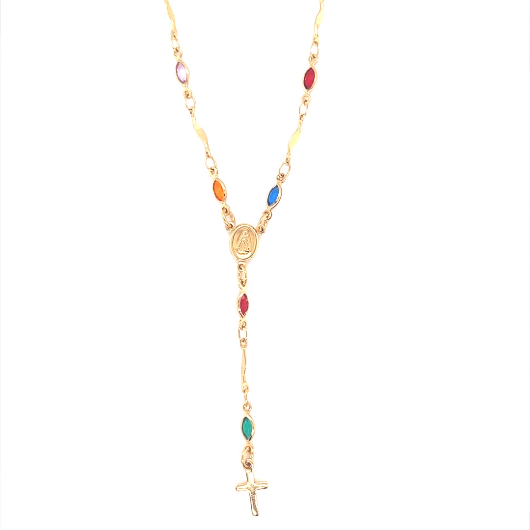 Multicolor Crystal Our Lady Revealed Rosary - Gold Filled
