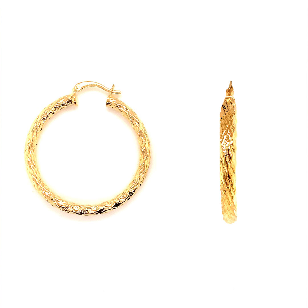 4mm x 40mm Textured Hoops - Gold Filled