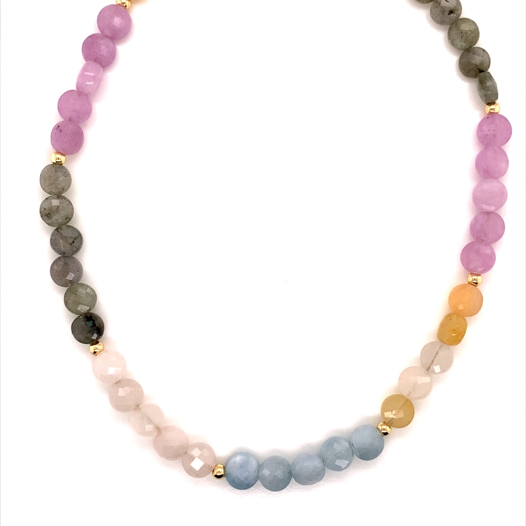 16.5" Gradient Gemstone Necklace with Gold Accents - Gold Plated