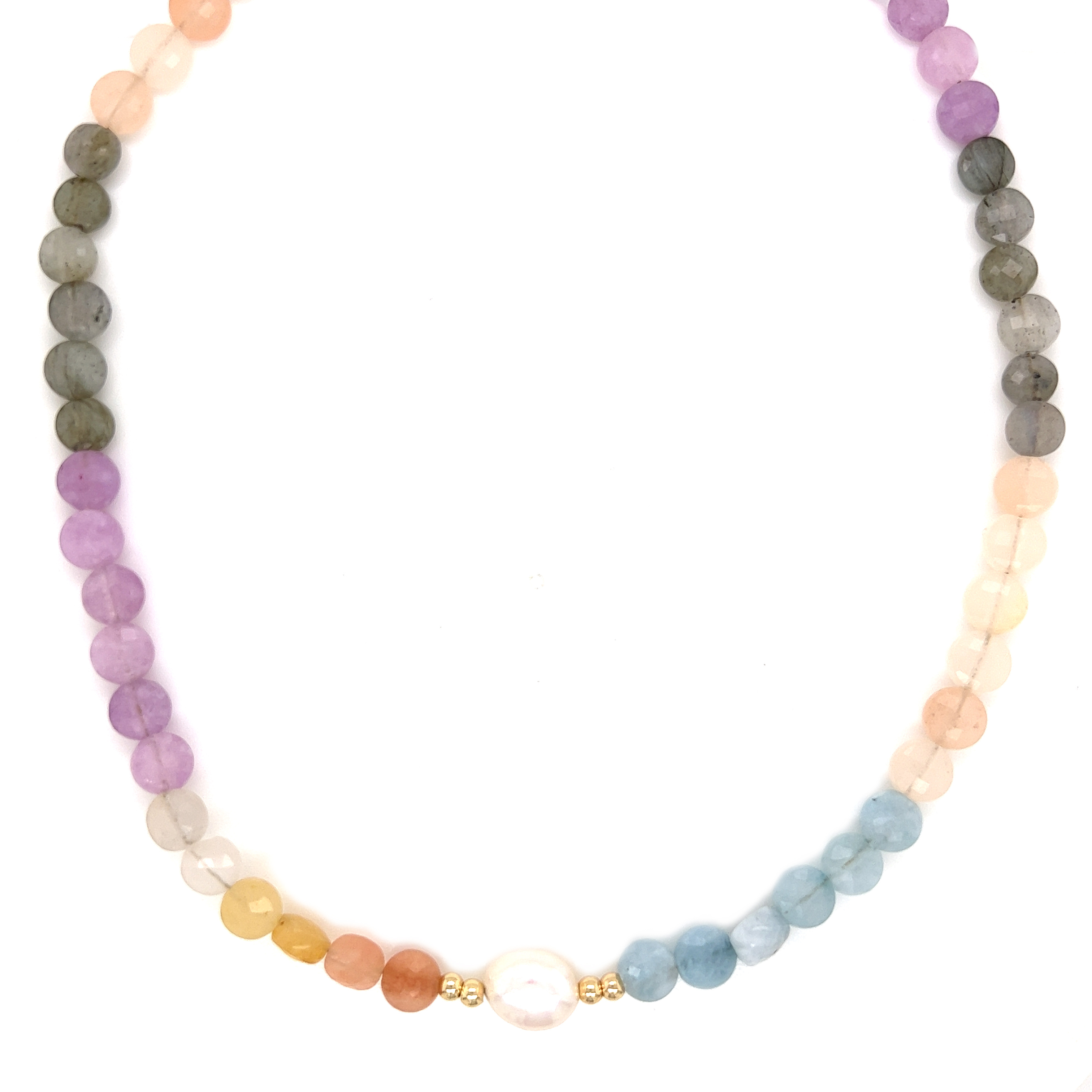 16.5" Gradient Gemstone Necklace with Pearl Accent - Gold Plated