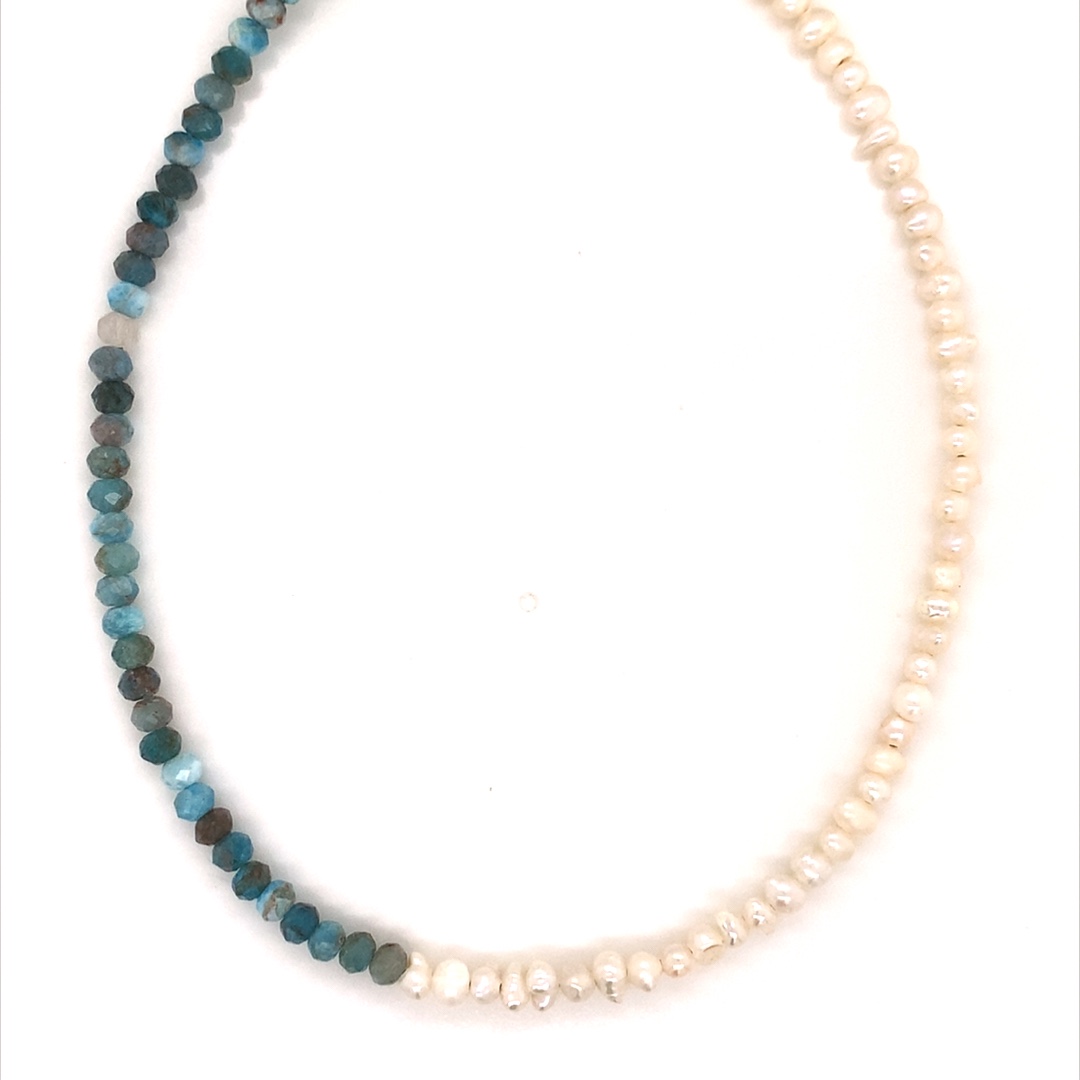 15" Apatite & Pearl Necklace - Gold Plated