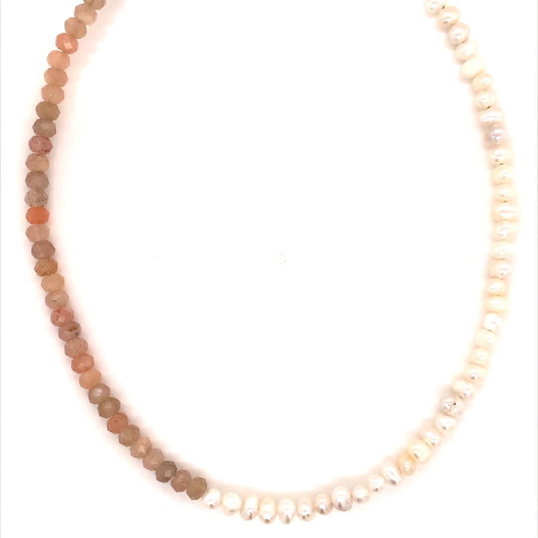 15" Sunstone & Pearl Necklace - Gold Plated