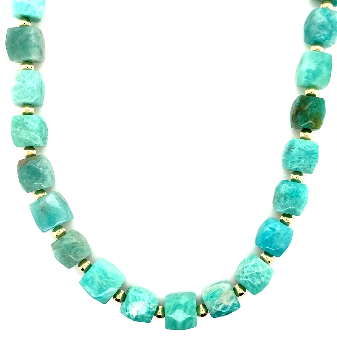 15" Amazonite Gemstone Necklace - Gold Plated