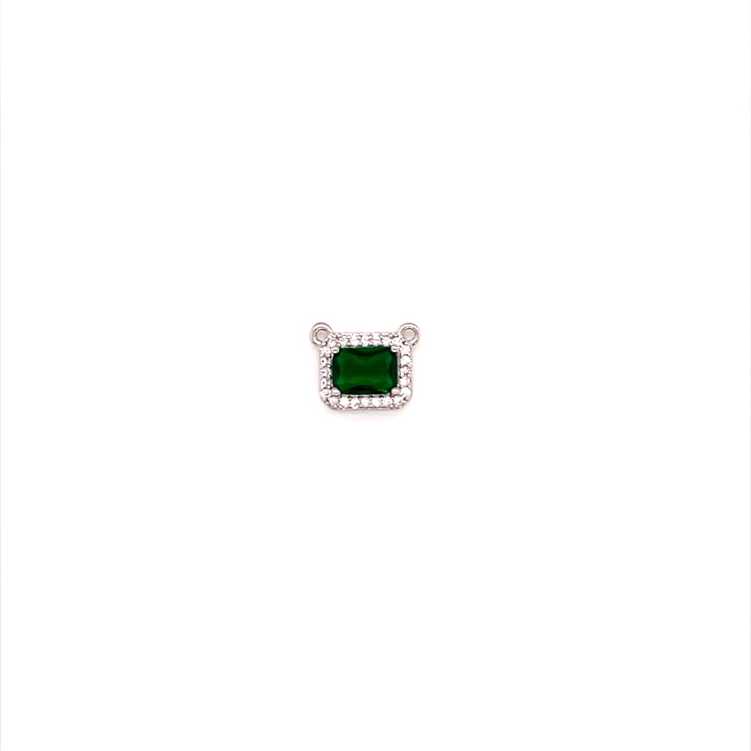10mm Emerald CZ Connector - Silver Plated