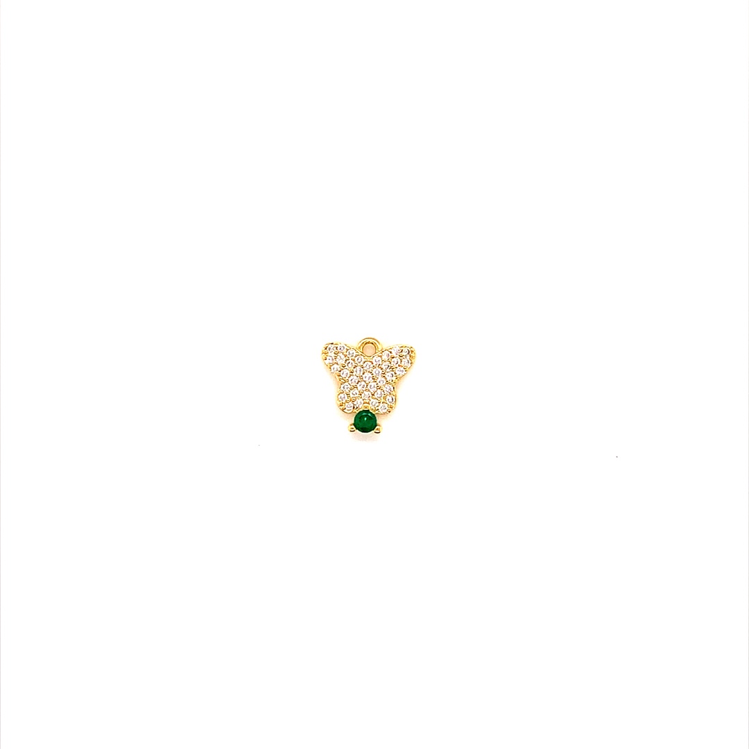 Emerald CZ Butterfly Charm - Gold Plated