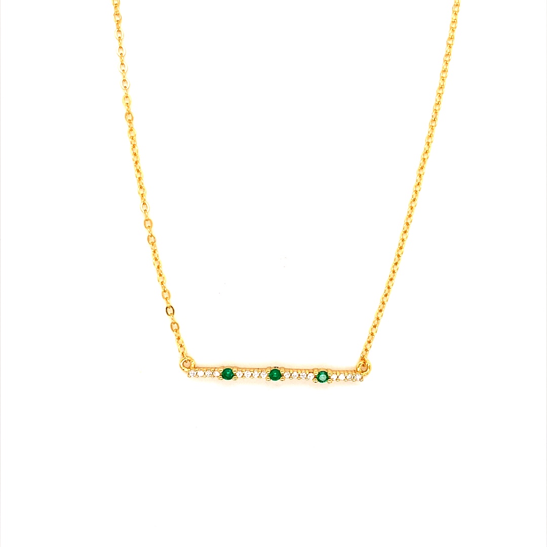 Emerald CZ Bar Necklace - Gold Plated