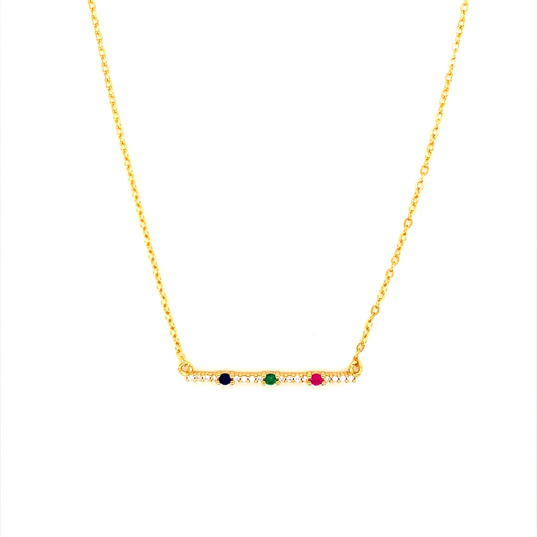 Tricolor CZ Bar Necklace - Gold Plated