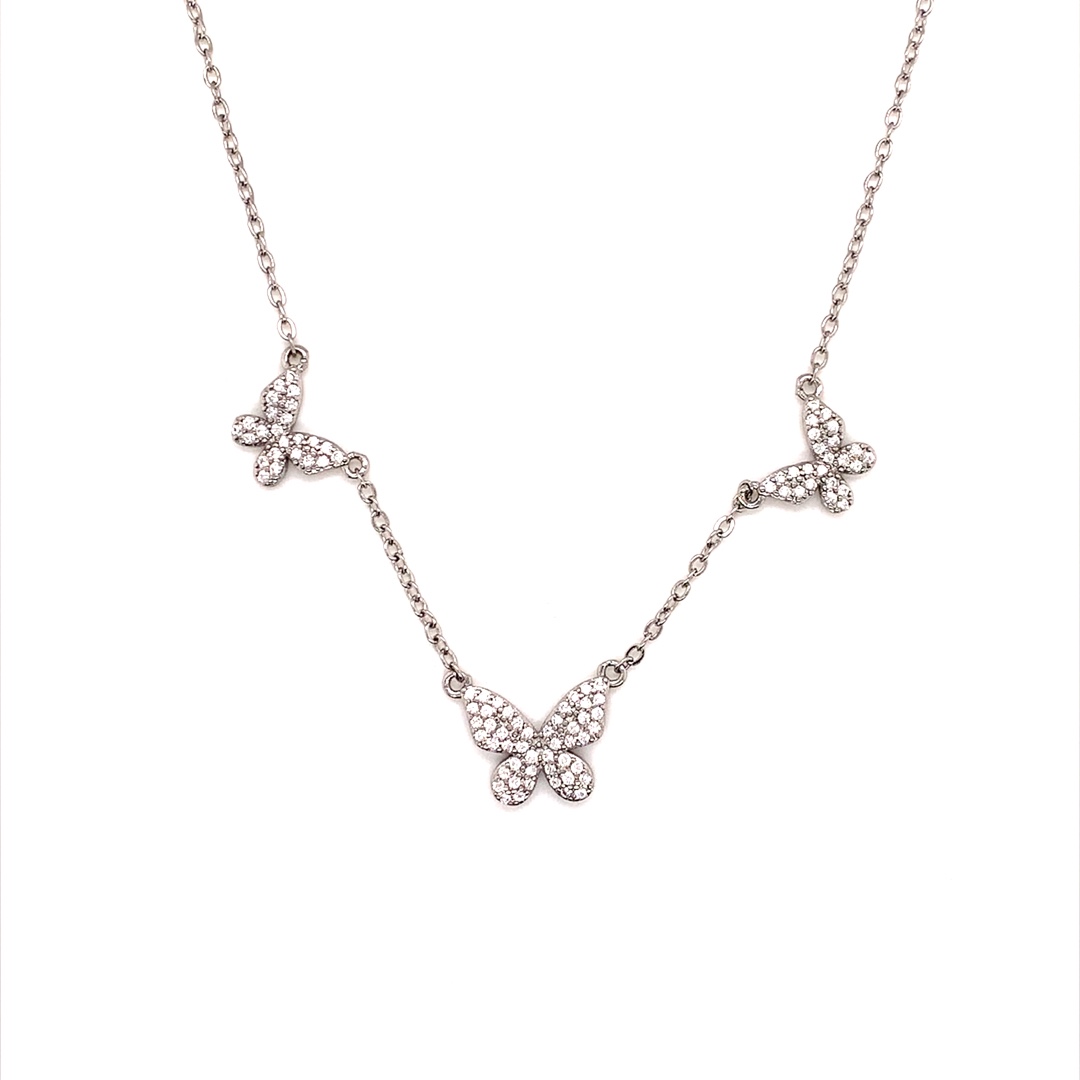 CZ Butterfly Necklace - Silver Plated
