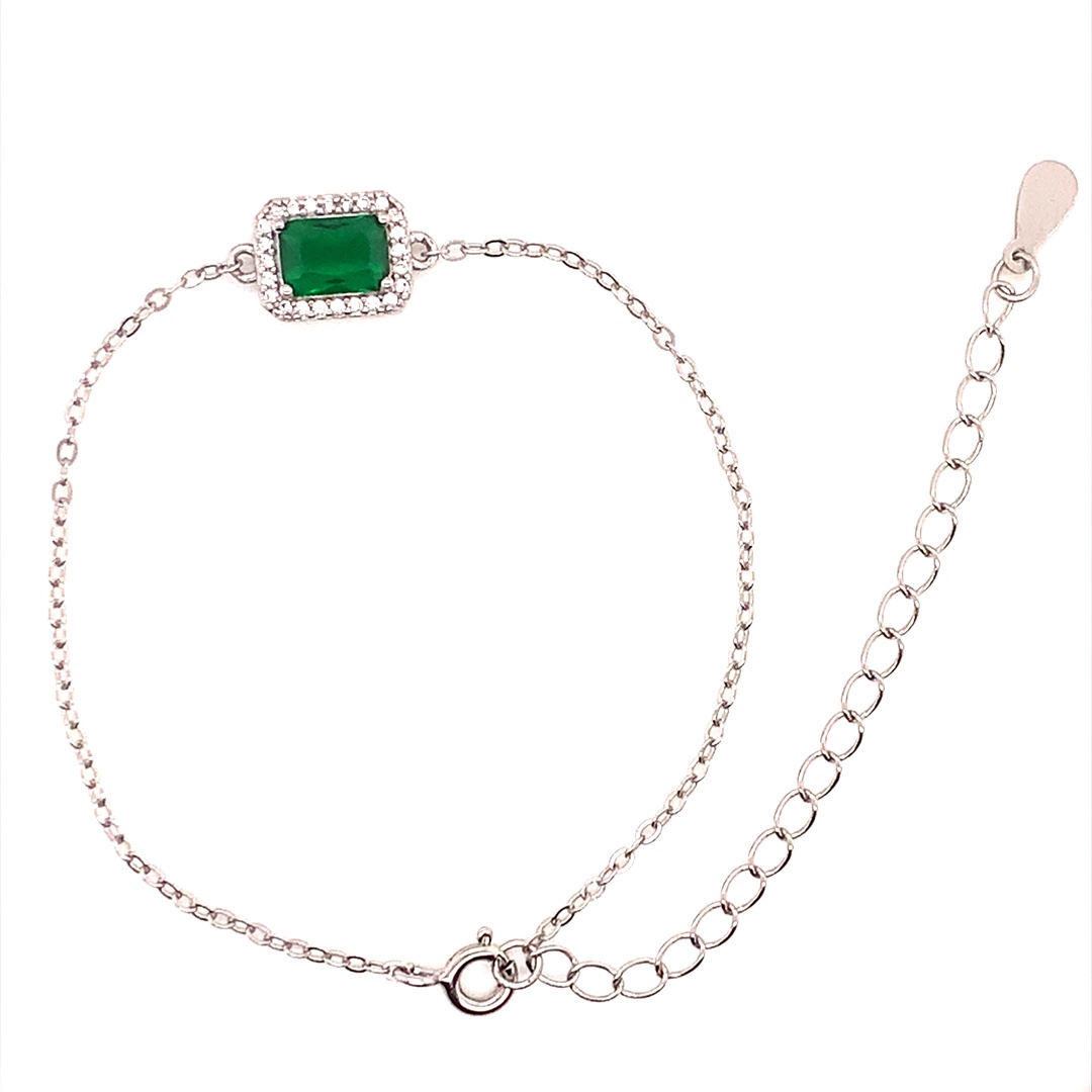 Brass Emerald CZ Bracelet - Silver Plated