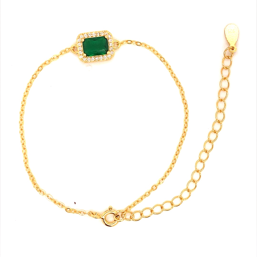 Brass Emerald CZ Bracelet - Gold Plated