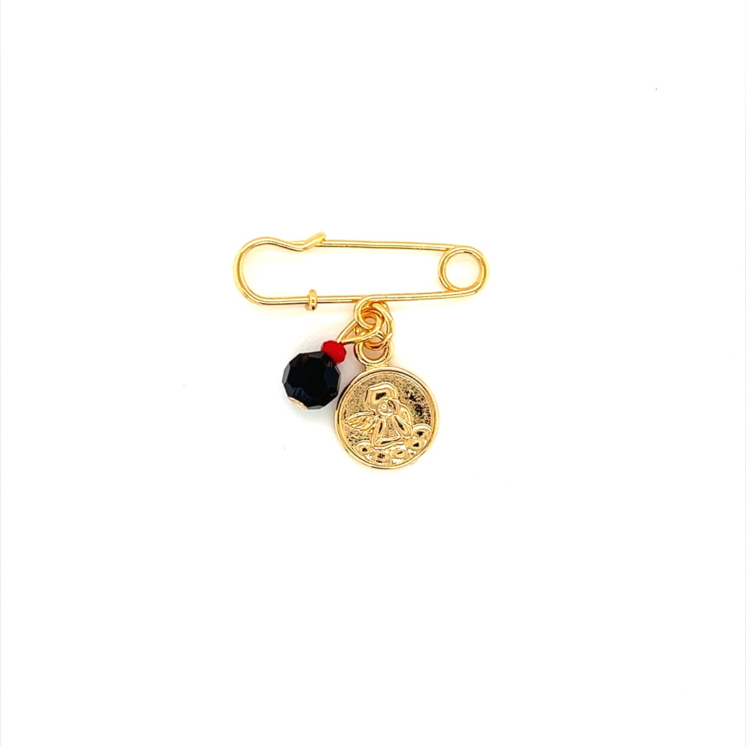 Angel with Black Crystal Pin - Gold Filled