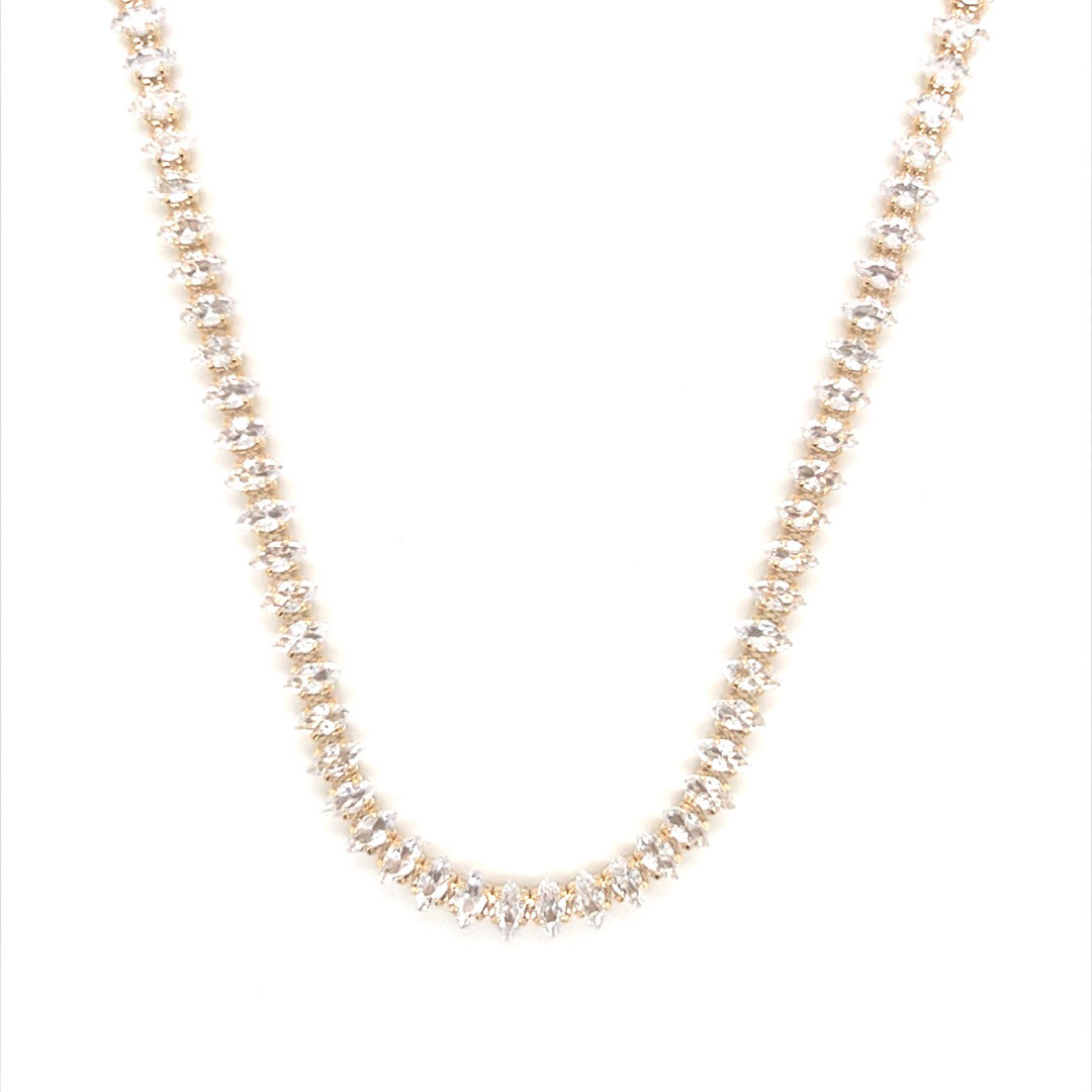 14" Marquis CZ Tennis Necklace with 2" Extension - Gold Plated