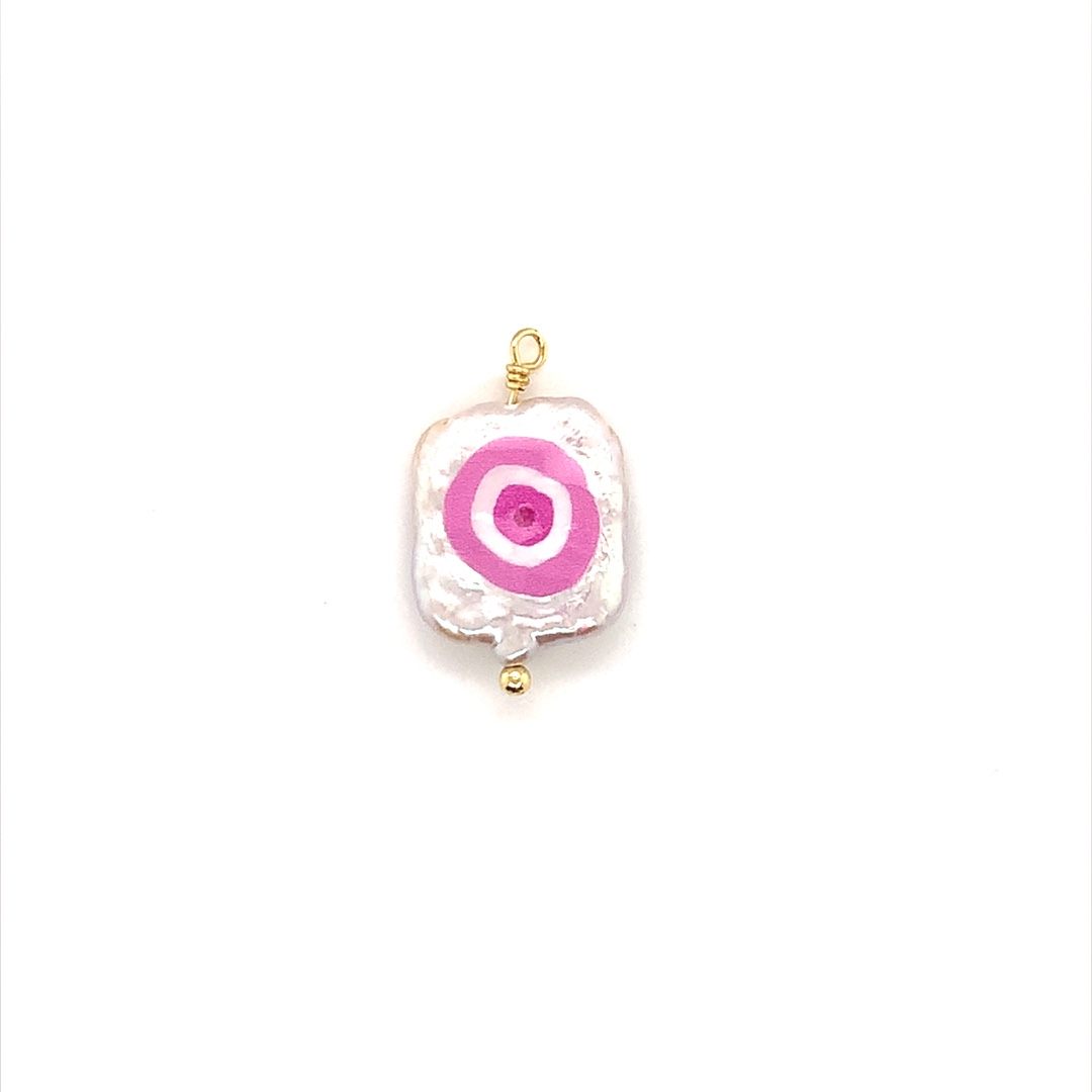 Pink Evil Eye Pearl Charm - Gold Plated