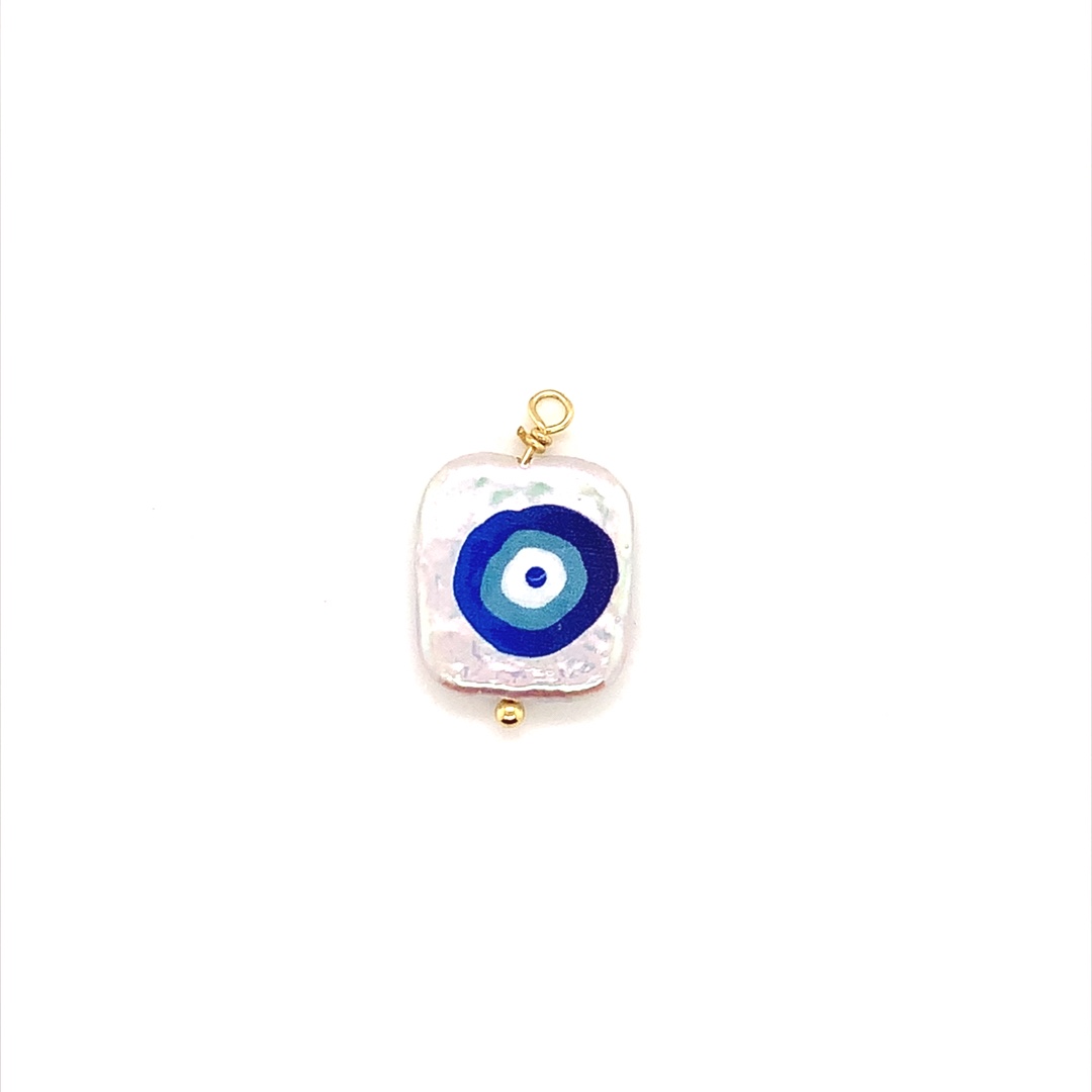 Blue Evil Eye Pearl Charm - Gold Plated